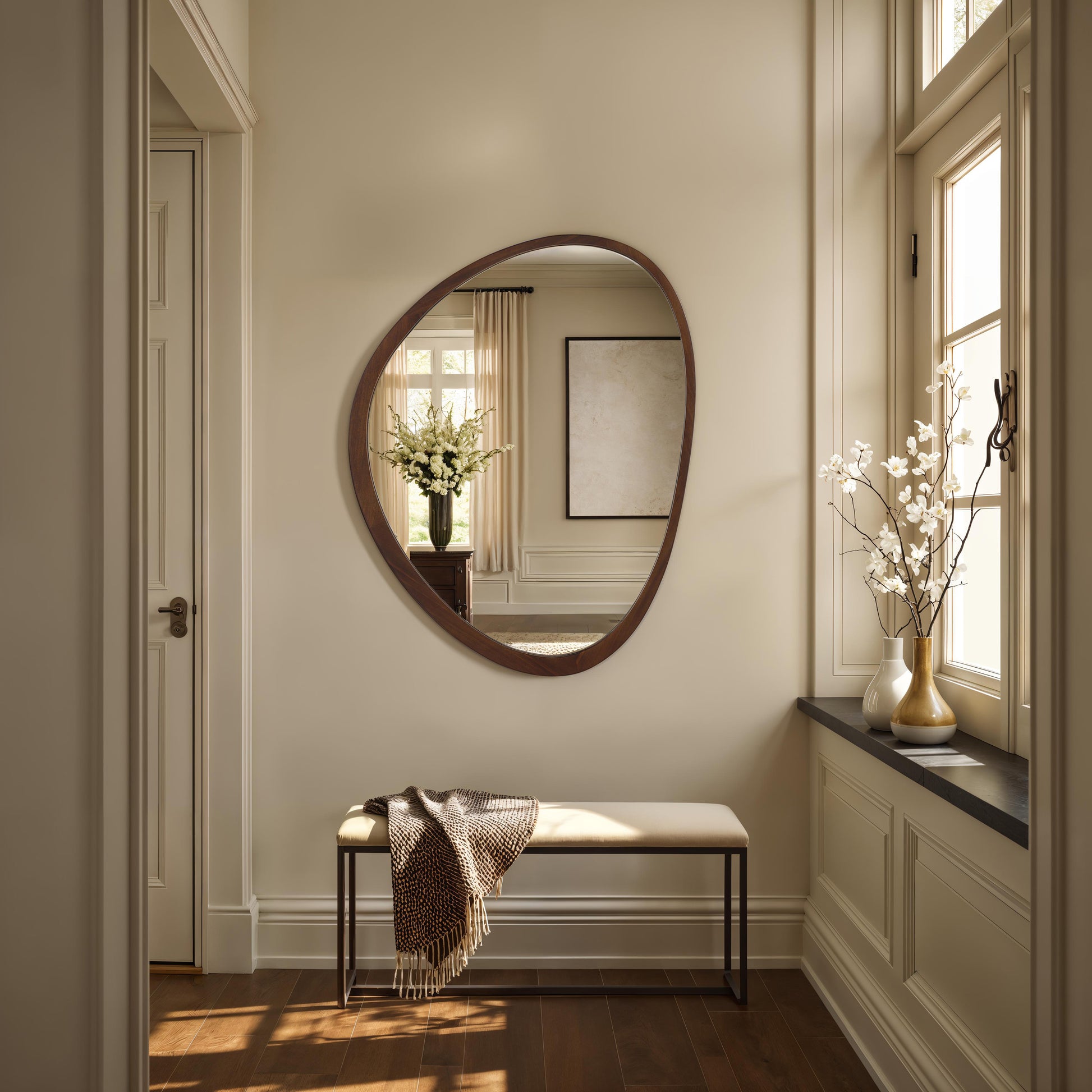 Borago 46" H x 36" W Wall Mirror, Brown-Mirror-DECOROLALA