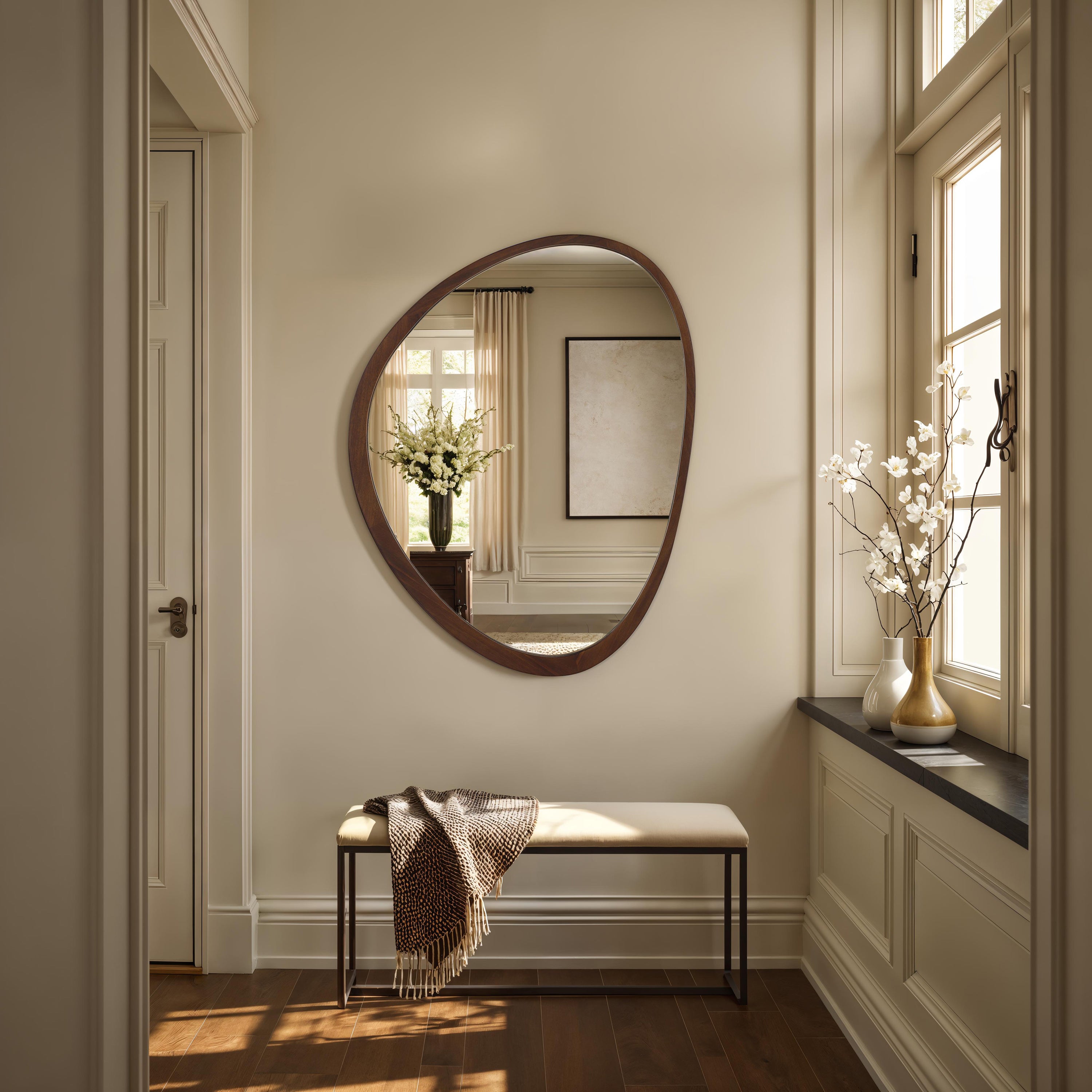 Borago 46" H x 36" W Wall Mirror, Brown-Mirror-DECOROLALA
