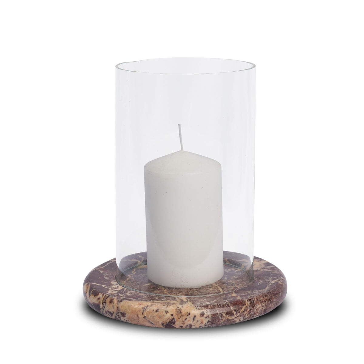 Bordo Red Marble w/ Glass Hurricane Candle Holder-Table Candle Holders-DECOROLALA