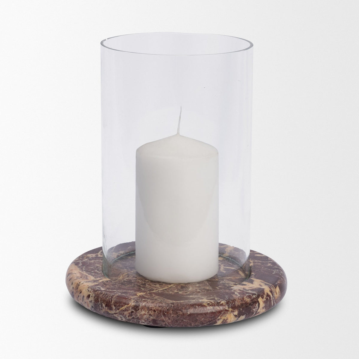 Bordo Red Marble w/ Glass Hurricane Candle Holder-Table Candle Holders-DECOROLALA