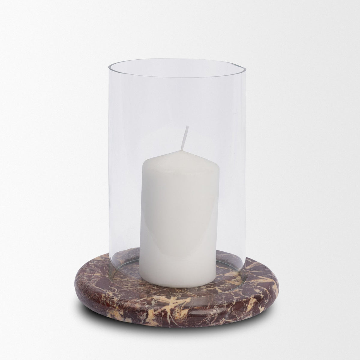 Bordo Red Marble w/ Glass Hurricane Candle Holder-Table Candle Holders-DECOROLALA