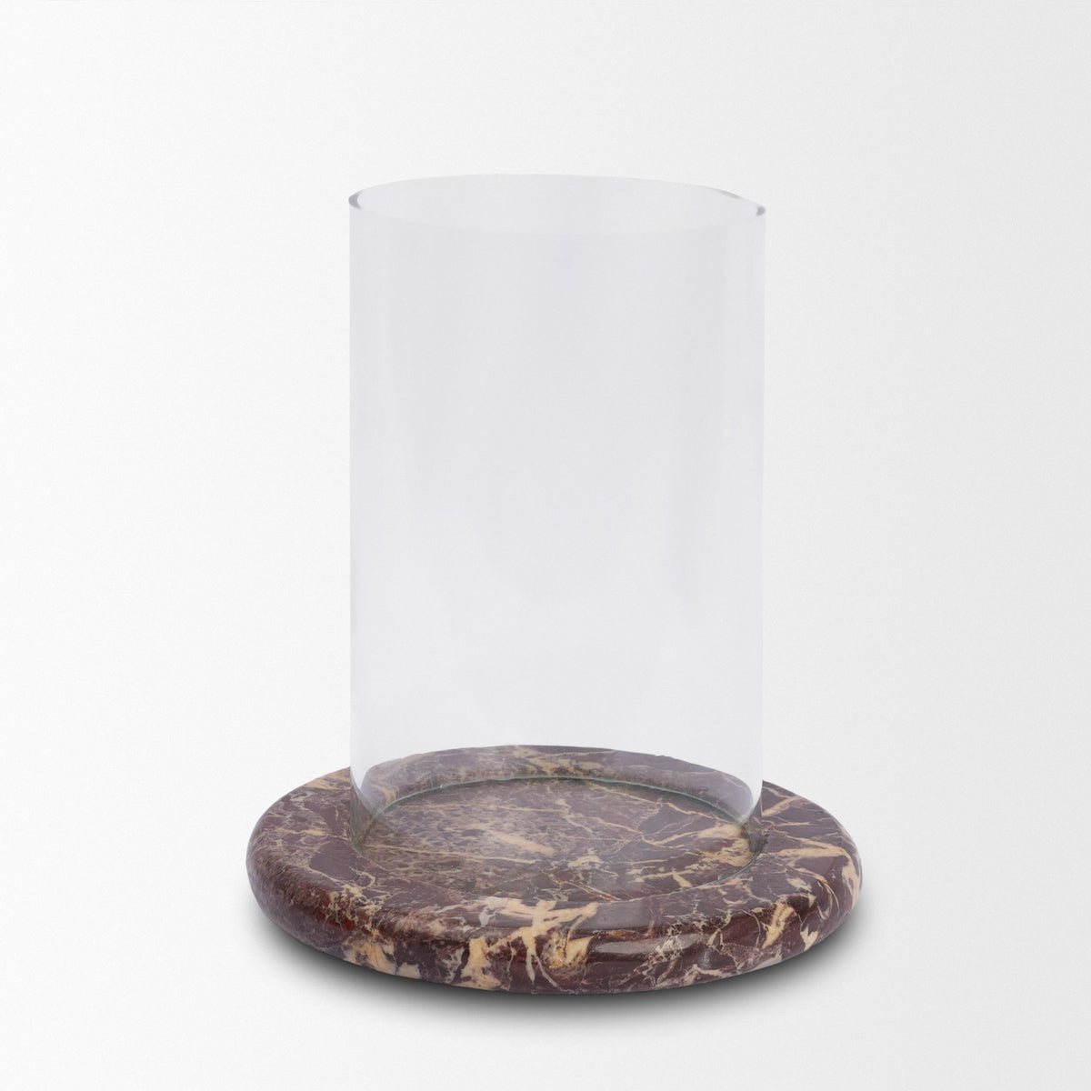 Bordo Red Marble w/ Glass Hurricane Candle Holder-Table Candle Holders-DECOROLALA