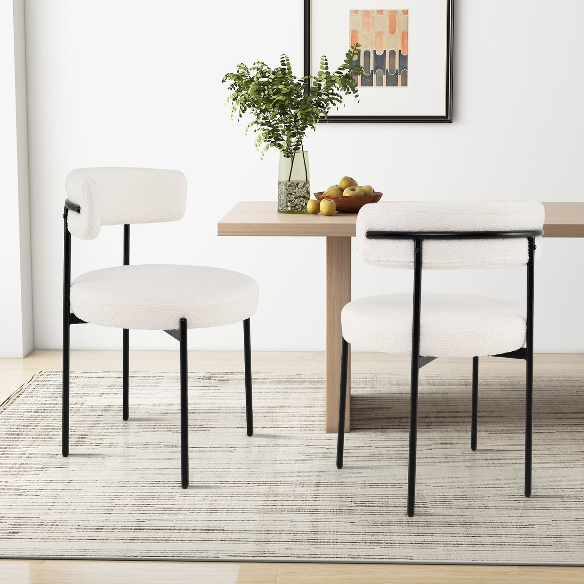 Boucle Dining Chair with Curved Backrest and Metal Legs Set of 4-White-Dining Chairs-DECOROLALA