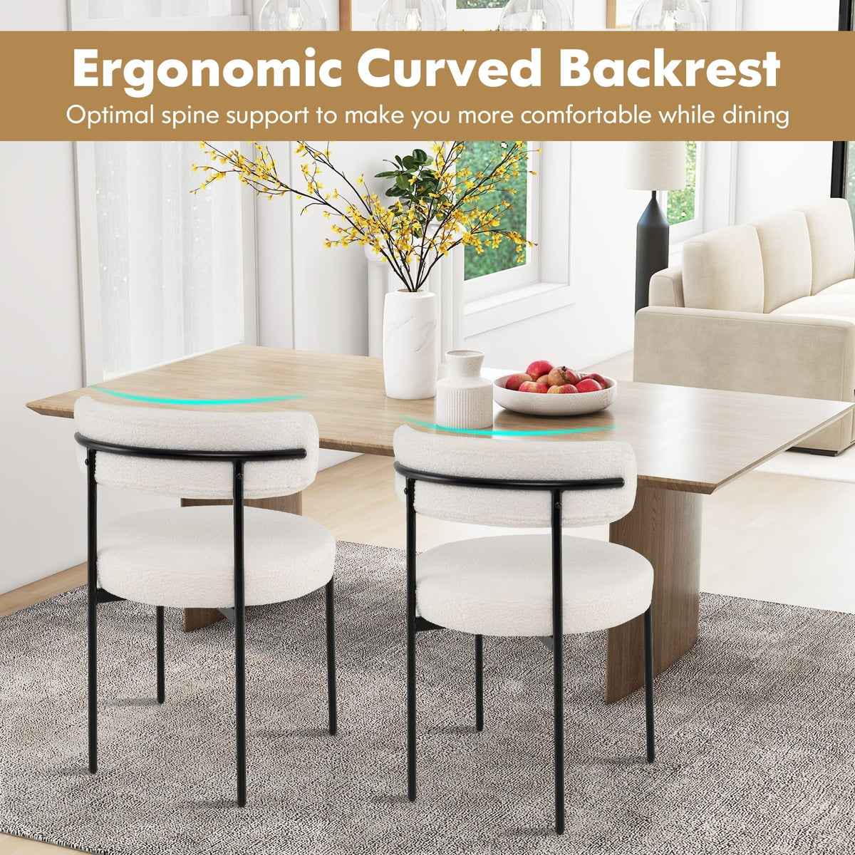 Boucle Dining Chair with Curved Backrest and Metal Legs Set of 4-White-Dining Chairs-DECOROLALA