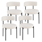 Boucle Dining Chair with Curved Backrest and Metal Legs Set of 4-White-Dining Chairs-DECOROLALA