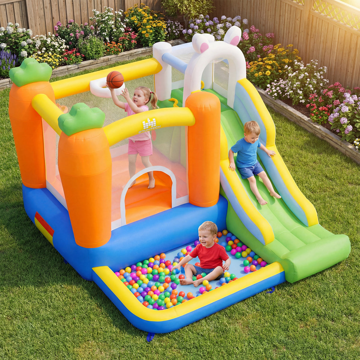 Château gonflable pour enfants de 3 à 12 ans avec mur d'escalade et soufflerie de 370 W pour fête dans le jardin
