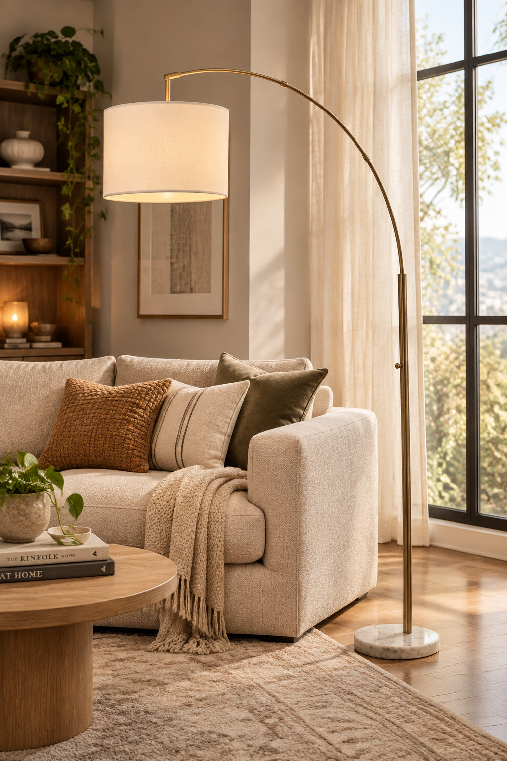 Bowery Arc Lamp - Antique Brass Marble Base-Lighting-DECOROLALA
