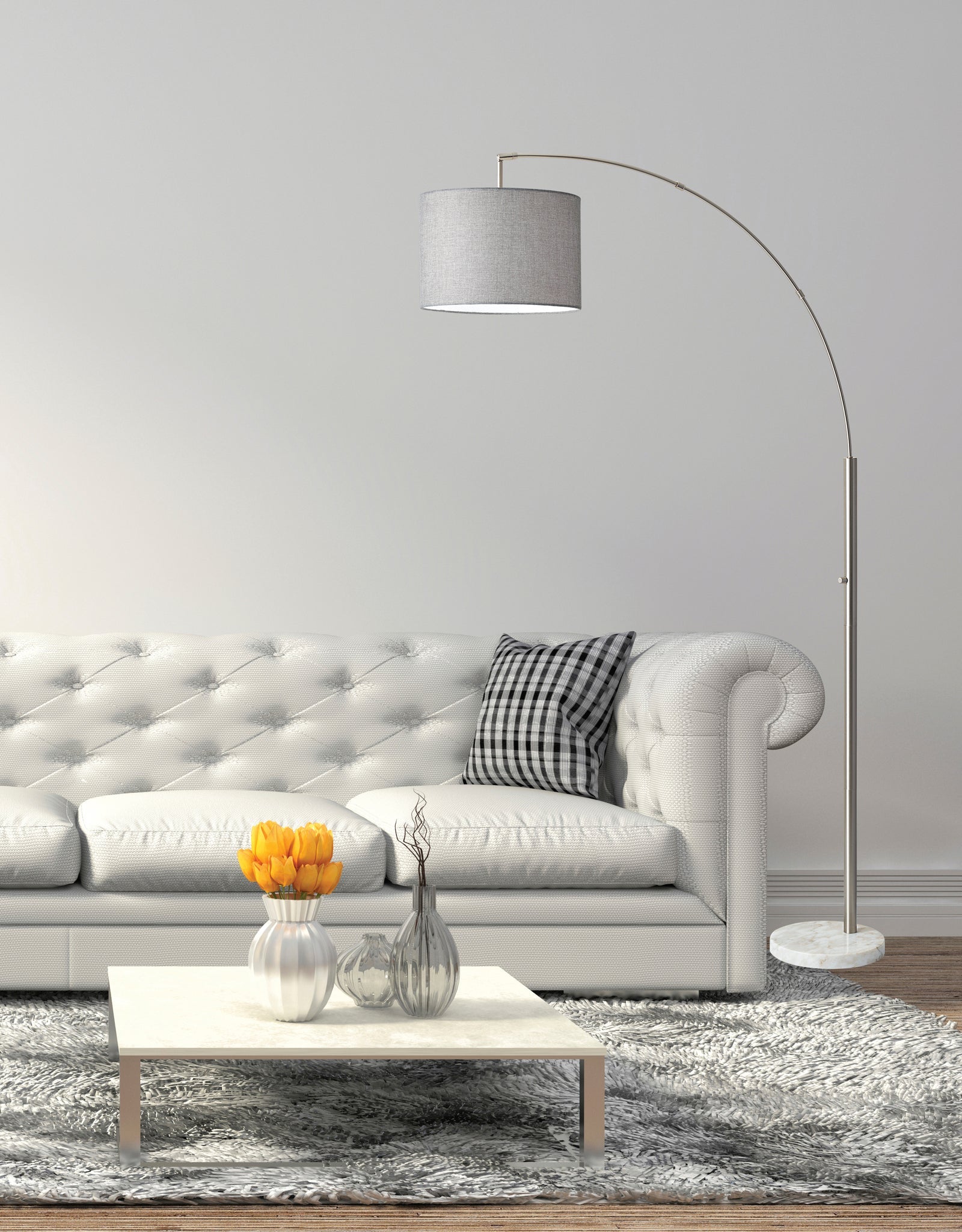 Bowery Arc Lamp - Marble Base Brushed Steel-Lighting-DECOROLALA
