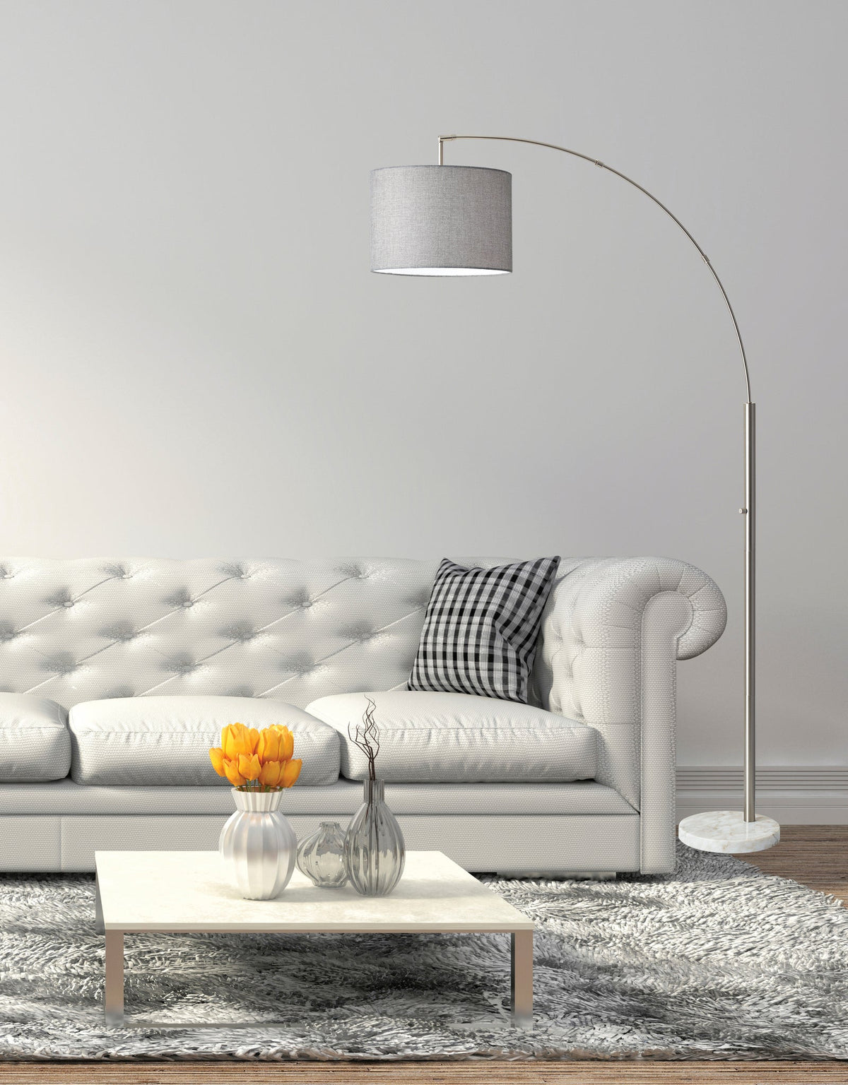 Bowery Arc Lamp - Marble Base Brushed Steel-Lighting-DECOROLALA