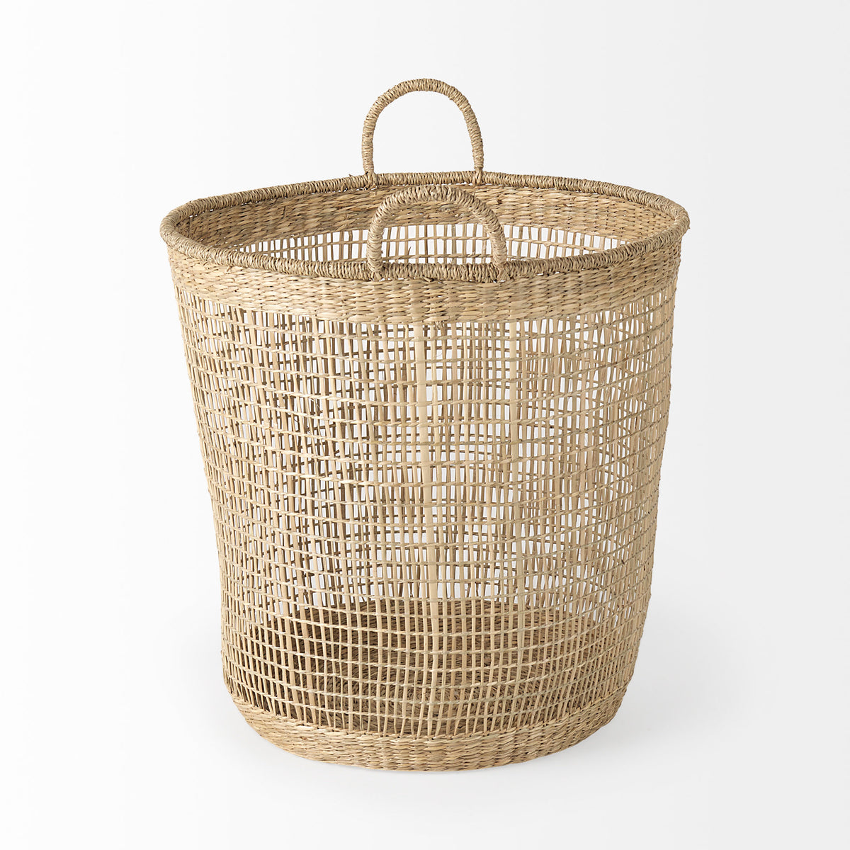 Bowie 19.7L x 19.7W x 19.7H (Set of 3) Medium Brown Seagrass Round Basket W/ Handles-Decorative Baskets-DECOROLALA