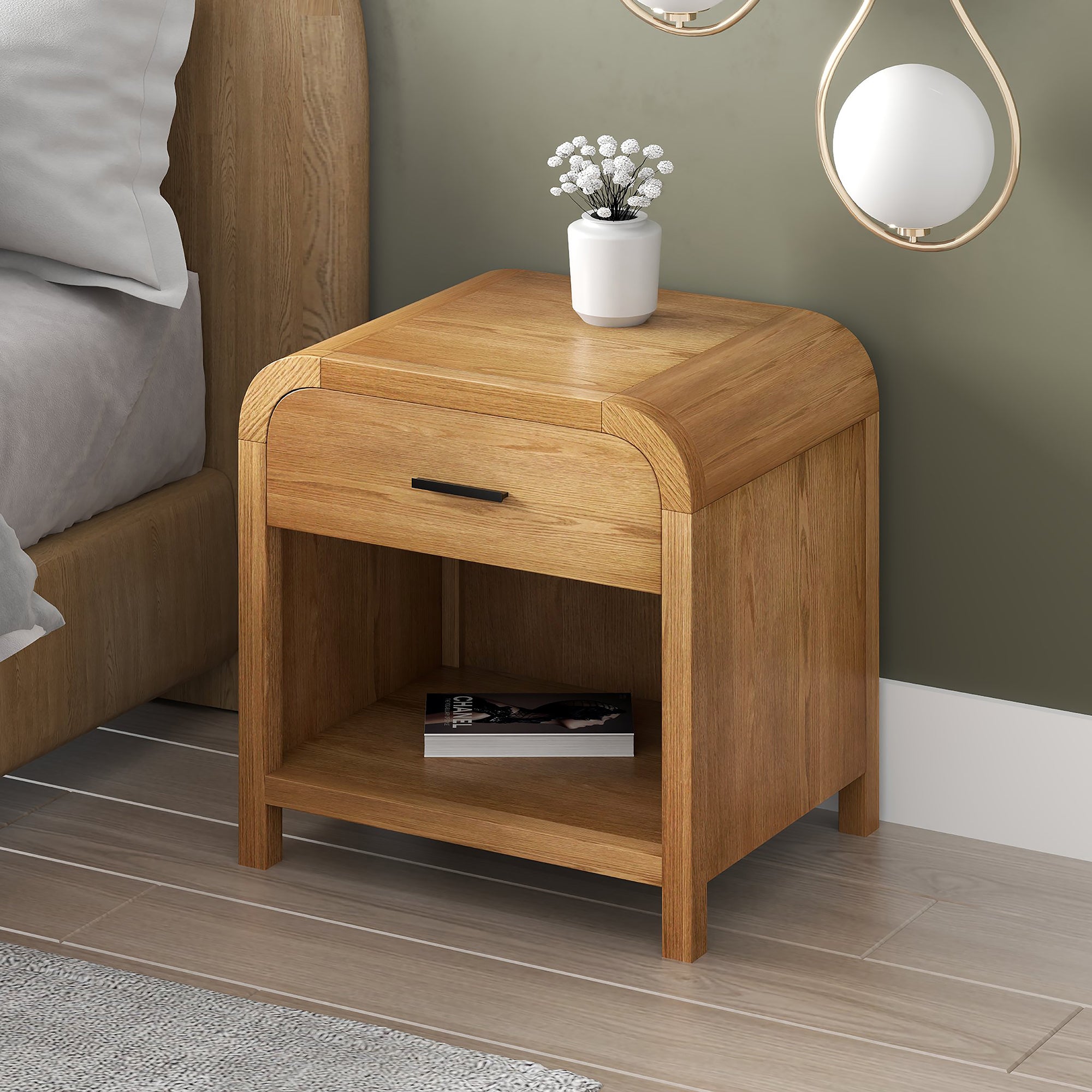 Bowman 1-Drawer Accent Table with Charging Station - Natural-DECOROLALA
