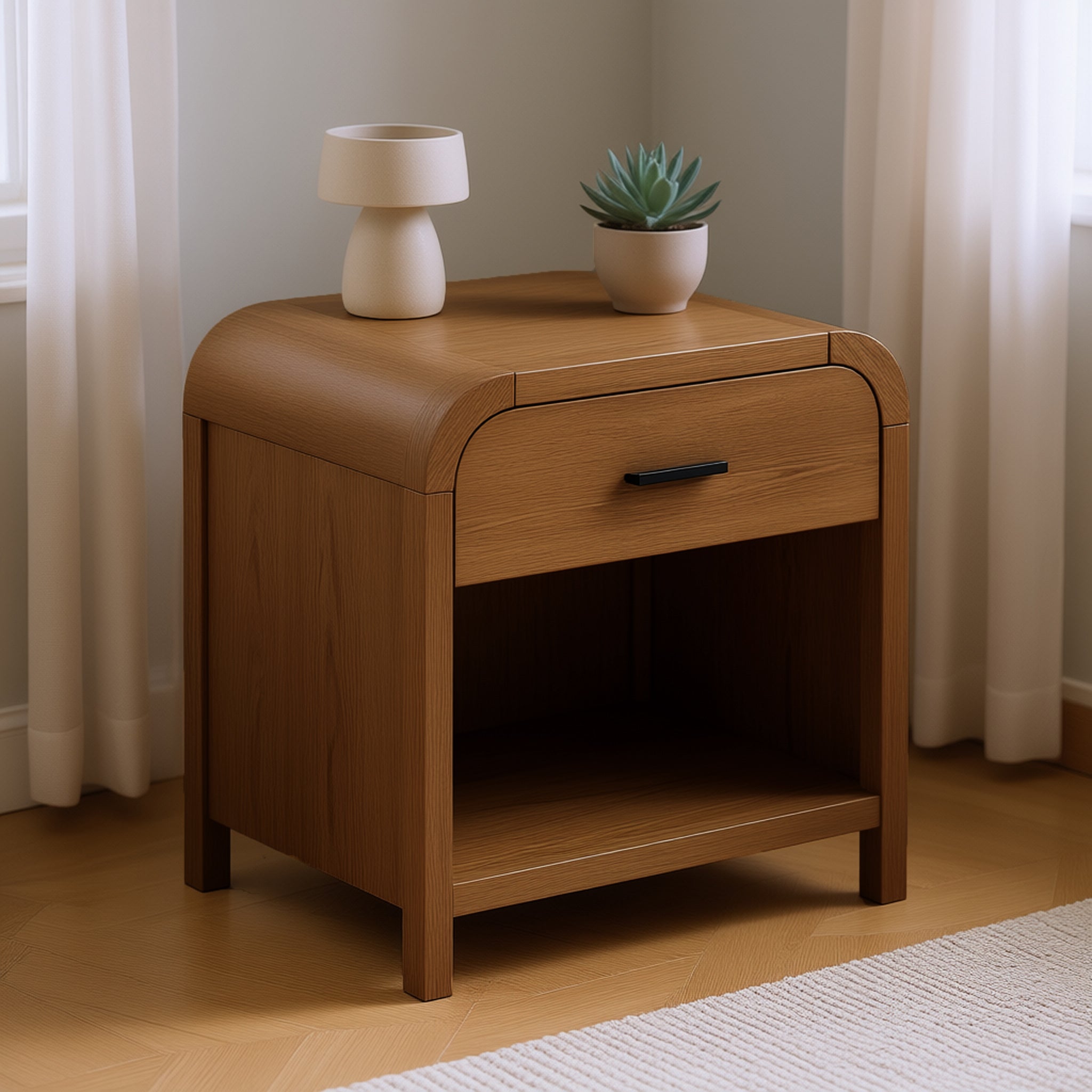 Bowman 1-Drawer Accent Table with Charging Station - Walnut-DECOROLALA