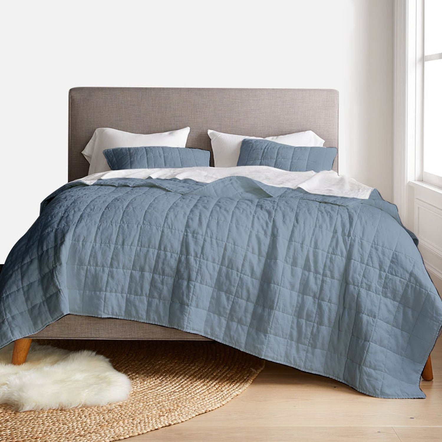 Box Stitch Pure Cotton Sateen Quilt Set - Year-Round Weight-Bed Sheet-DECOROLALA
