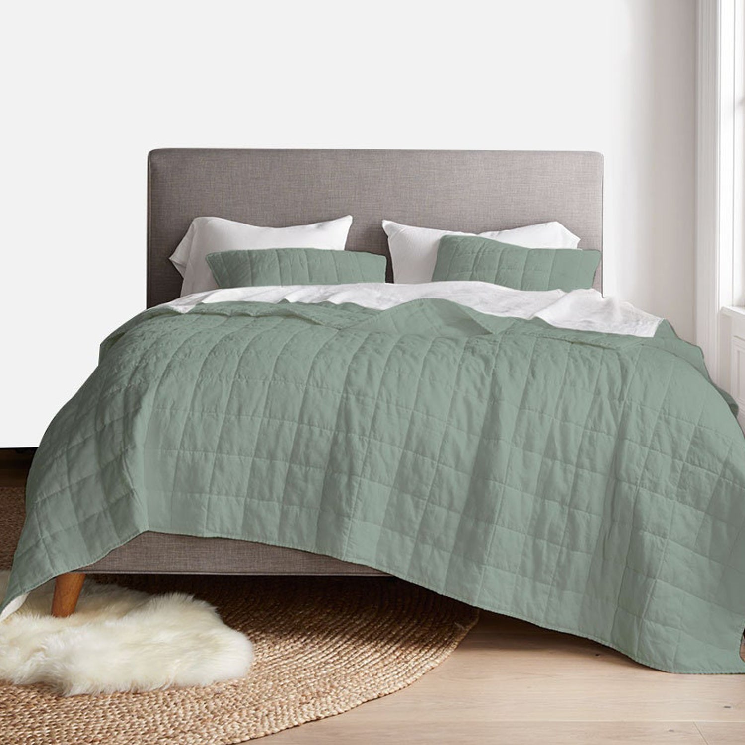 Box Stitch Pure Cotton Sateen Quilt Set - Year-Round Weight-Bed Sheet-DECOROLALA