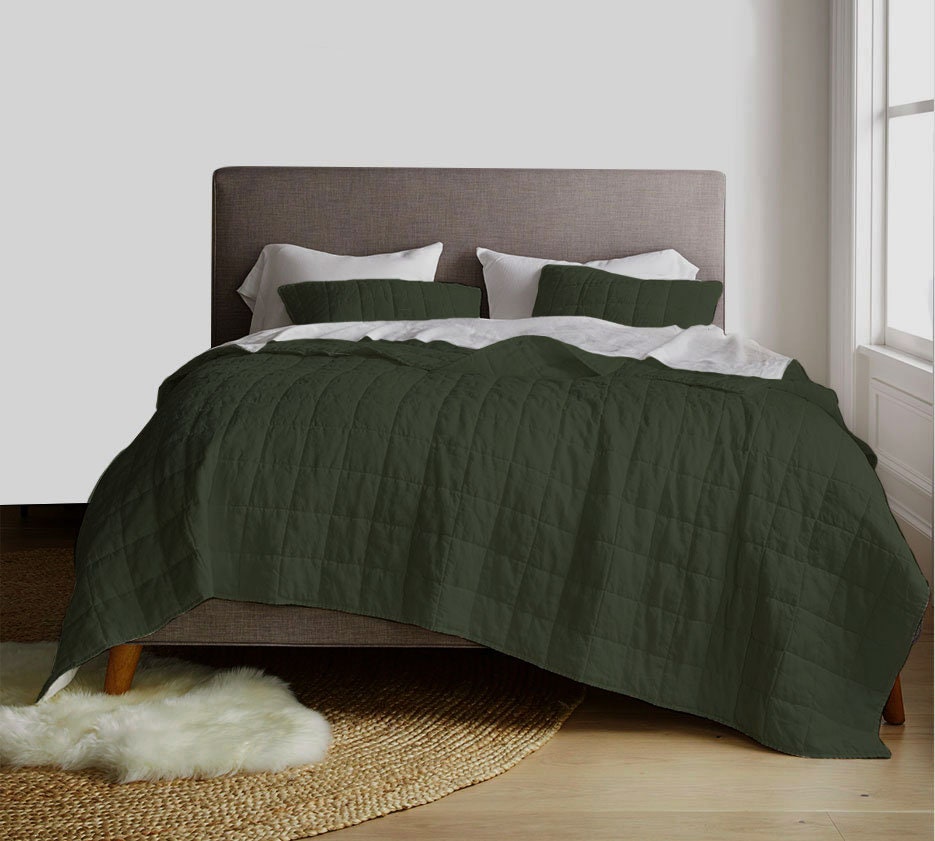 Box Stitch Pure Cotton Sateen Quilt Set - Year-Round Weight-Bed Sheet-DECOROLALA