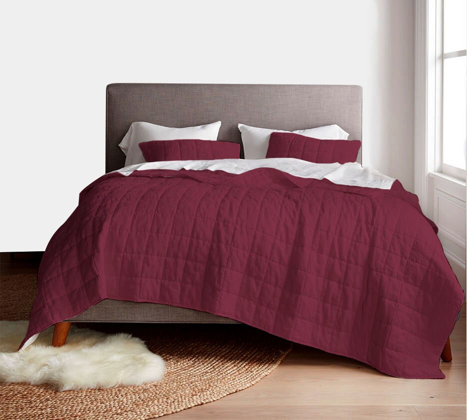 Box Stitch Pure Linen Quilt Set with Cotton Filling-Bed Sheet-DECOROLALA