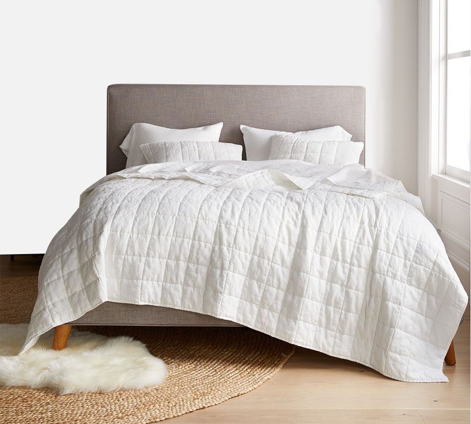 Box Stitch Pure Linen Quilt Set with Cotton Filling-Bed Sheet-DECOROLALA