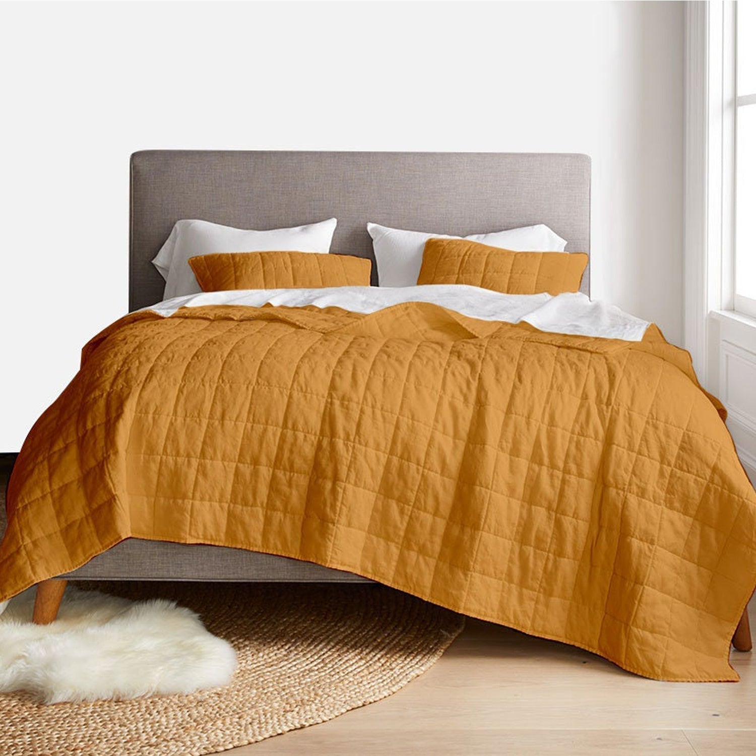 Box Stitch Pure Linen Quilt Set with Cotton Filling-Bed Sheet-DECOROLALA