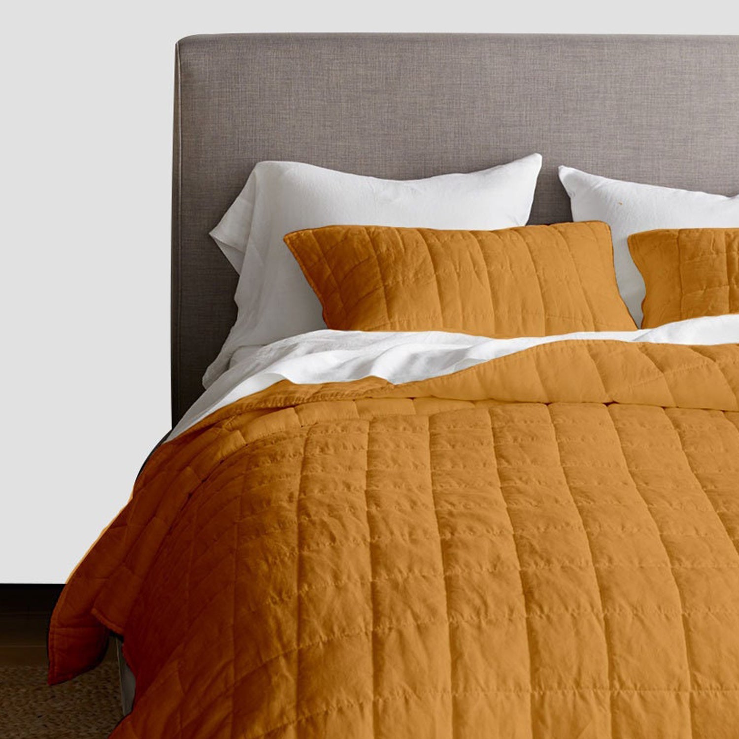 Box Stitch Pure Linen Quilt Set with Cotton Filling-Bed Sheet-DECOROLALA