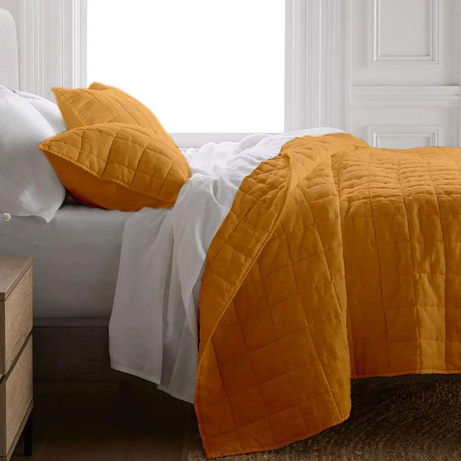 Box Stitch Pure Linen Quilt Set with Cotton Filling-Bed Sheet-DECOROLALA