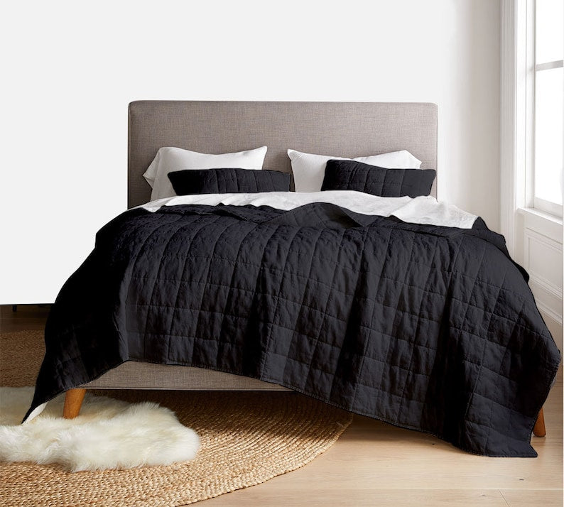 Box stitch - Pure Linen Quilt Sets-Bed Sheet-DECOROLALA