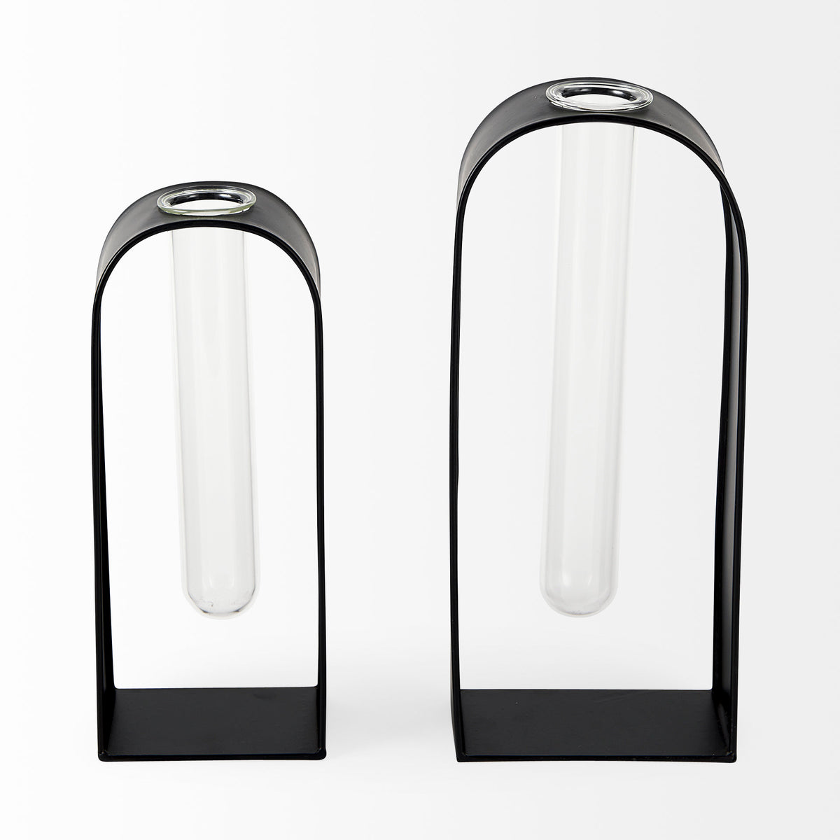 Boyer Set of Two Black Metal and Glass Test Tube Decorative Objects-Objects-DECOROLALA