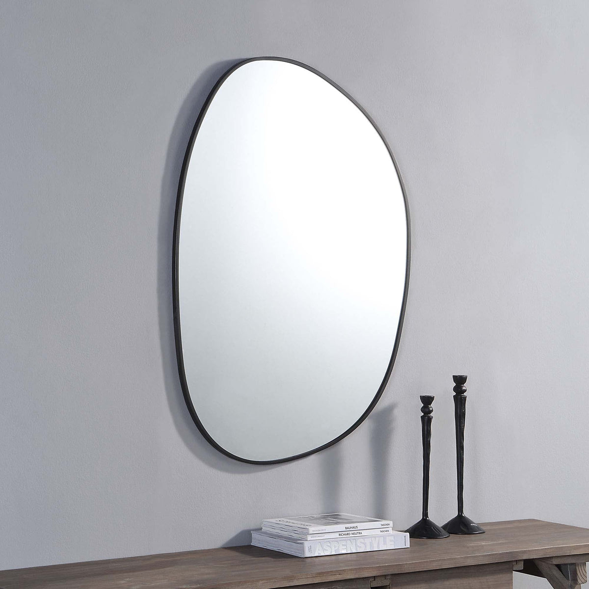 Bozeman 42" Tall Oval Wall Mirror, Black-Mirrors-DECOROLALA