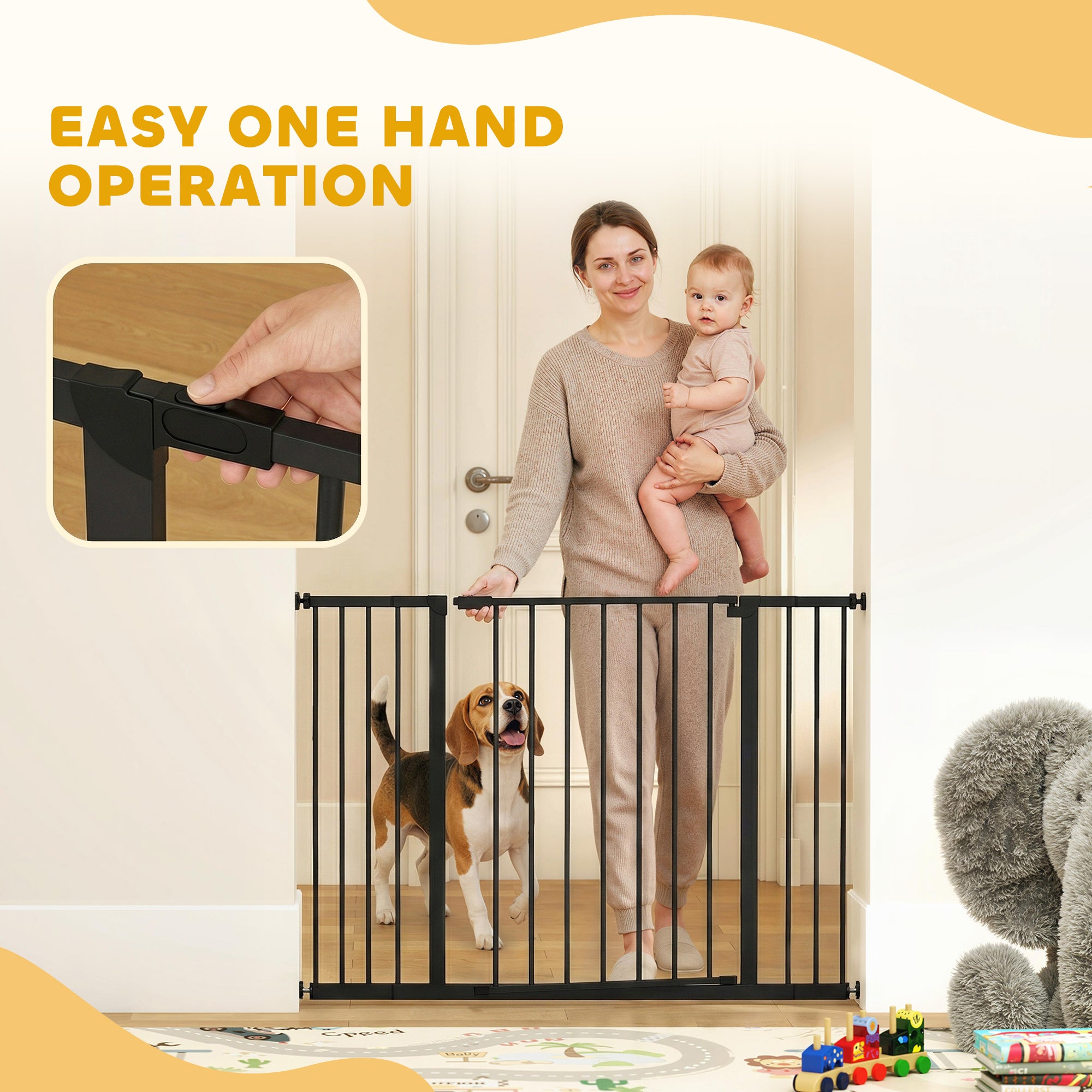 Barrière de sécurité pour chiens à pression, barrière pour animaux pour escaliers et encadrements de porte, largeur de 29,9 à 42,1'' noire