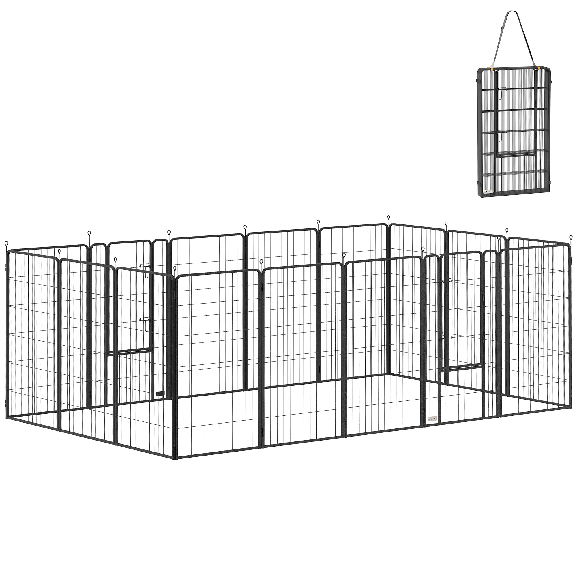 16 Panels Dog Playpen with Strap, Portable & DIY, for Large Dogs, for Yard, RV, Camping, Garden, 47" Height
