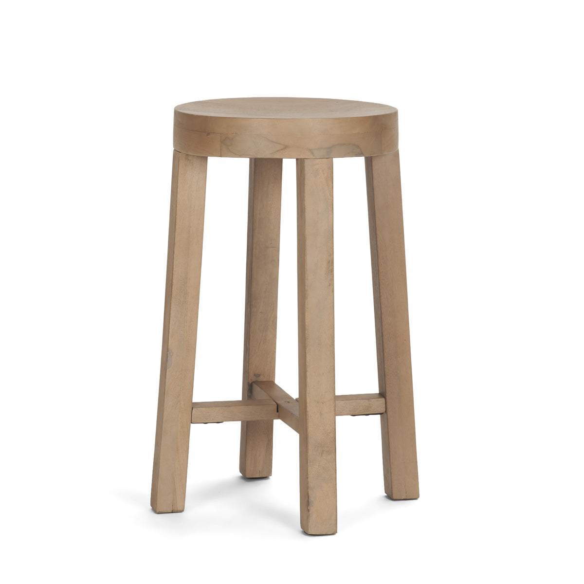 Brahma 26" Total Height White Washed Wood Stool-Bar Stools-DECOROLALA