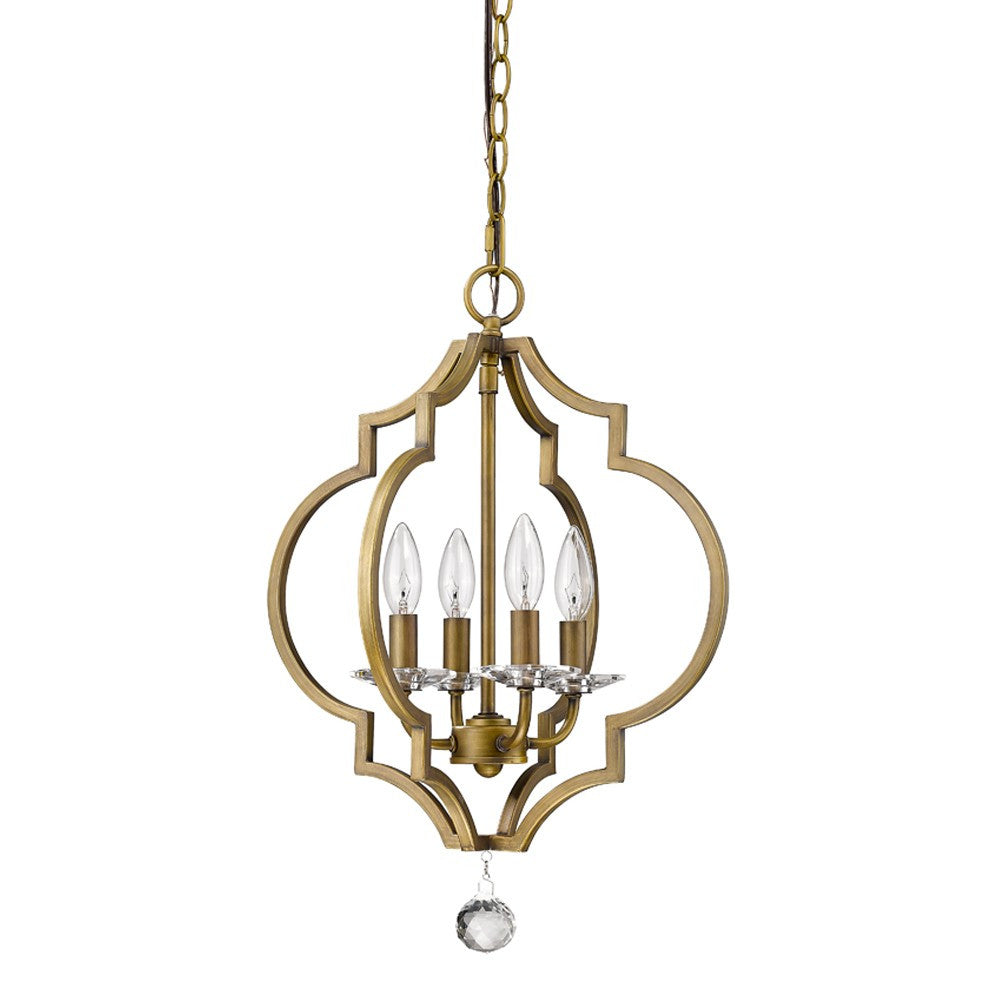 Brass Candle Style Four Light Metal and Crystals Dimmable Chandelier-Chandeliers-DECOROLALA