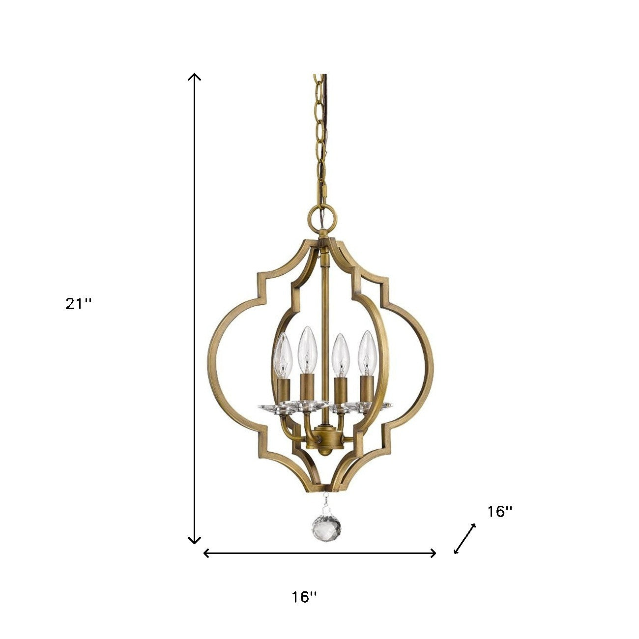 Brass Candle Style Four Light Metal and Crystals Dimmable Chandelier-Chandeliers-DECOROLALA