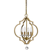 Brass Candle Style Four Light Metal and Crystals Dimmable Chandelier-Chandeliers-DECOROLALA