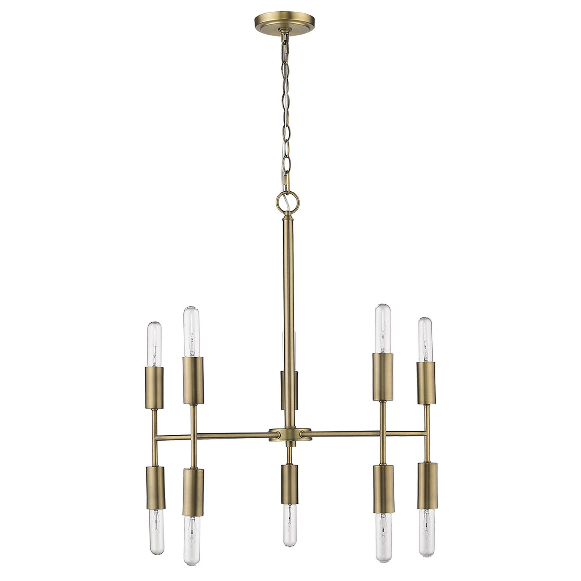 Brass Candle Style Ten Light Metal Dimmable Chandelier-Chandeliers-DECOROLALA