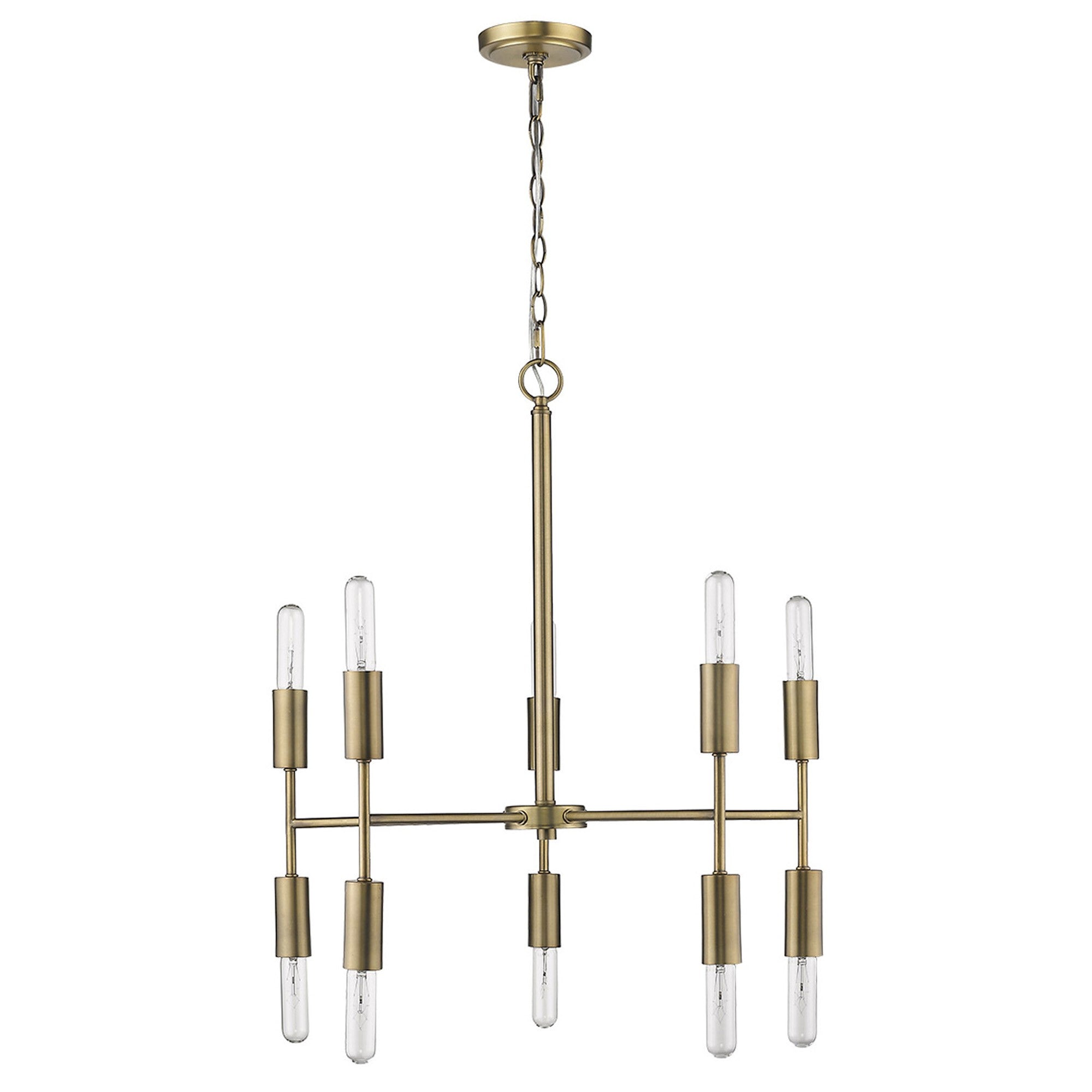 Brass Candle Style Ten Light Metal Dimmable Chandelier-Chandeliers-DECOROLALA