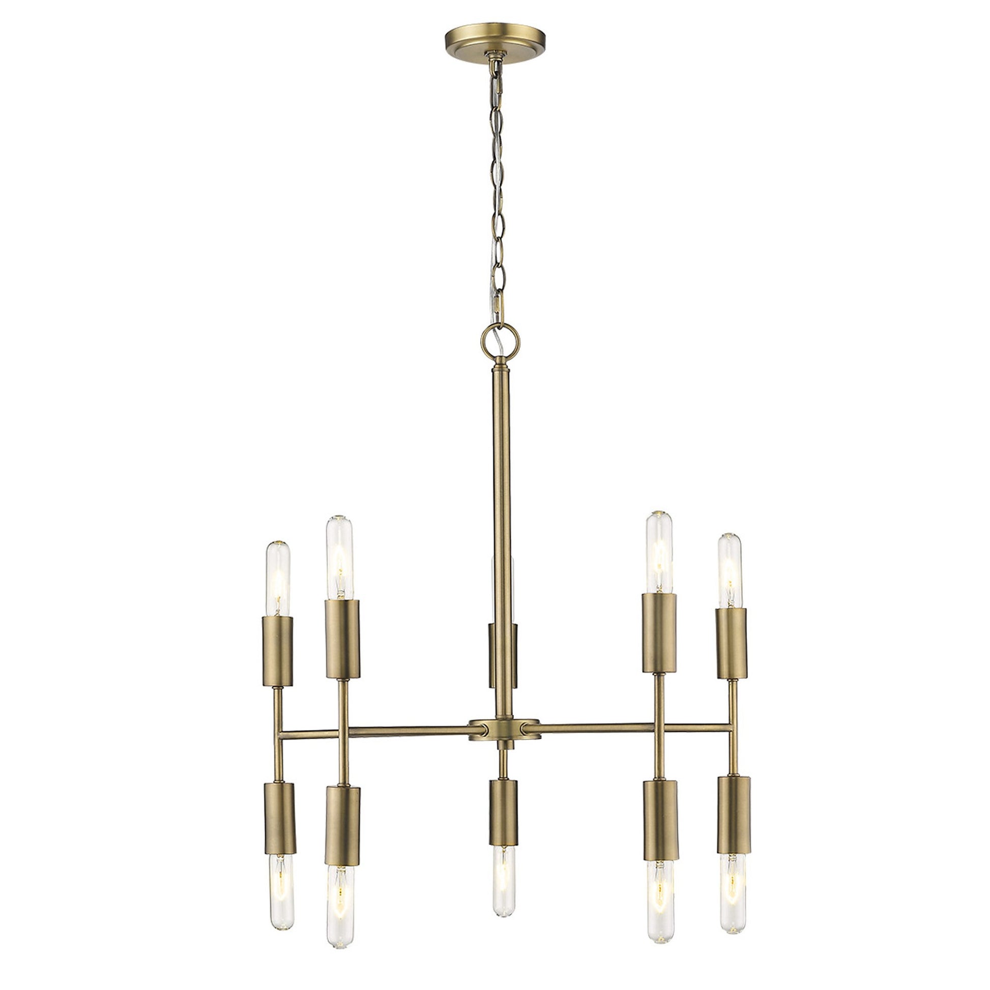 Brass Candle Style Ten Light Metal Dimmable Chandelier-Chandeliers-DECOROLALA