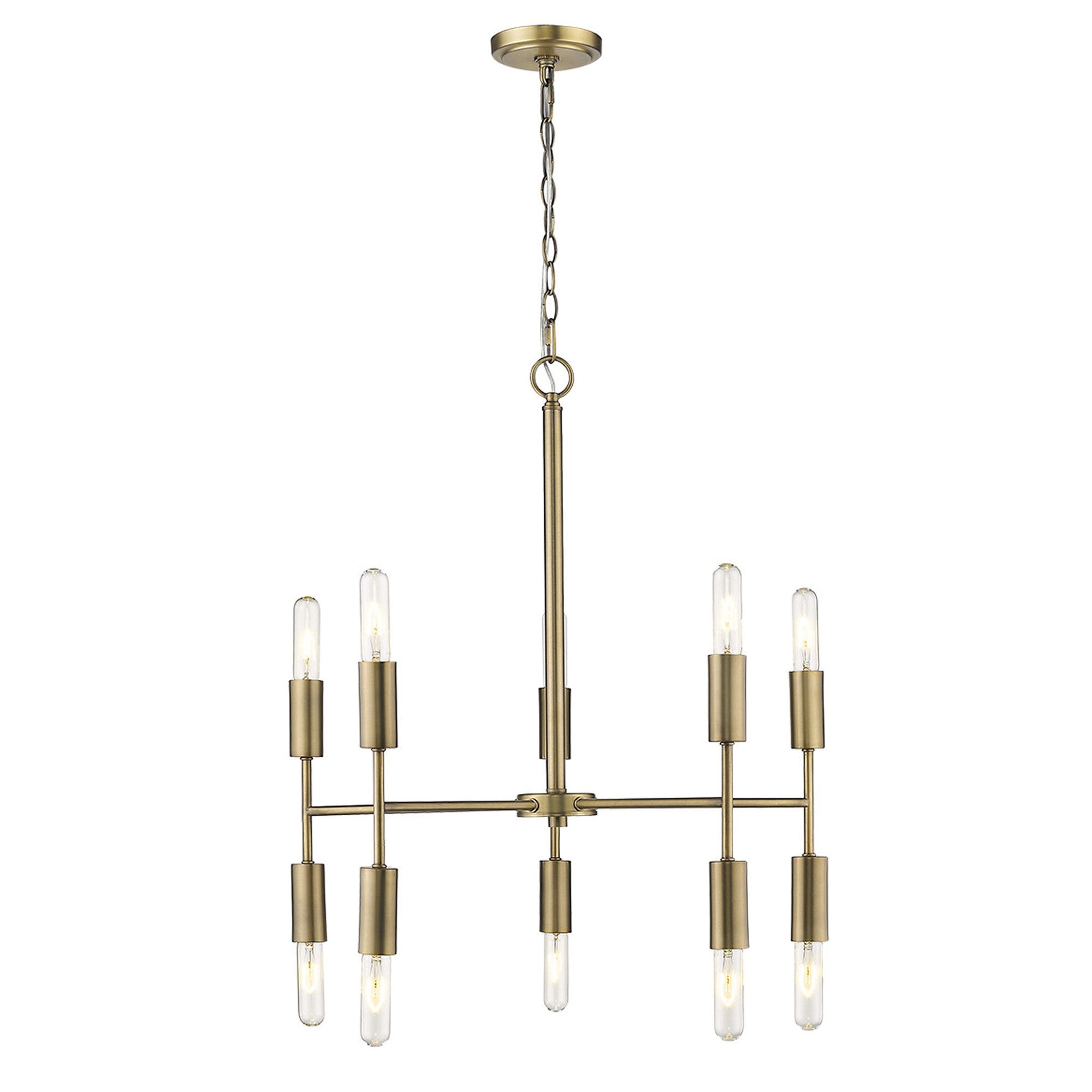 Brass Candle Style Ten Light Metal Dimmable Chandelier-Chandeliers-DECOROLALA