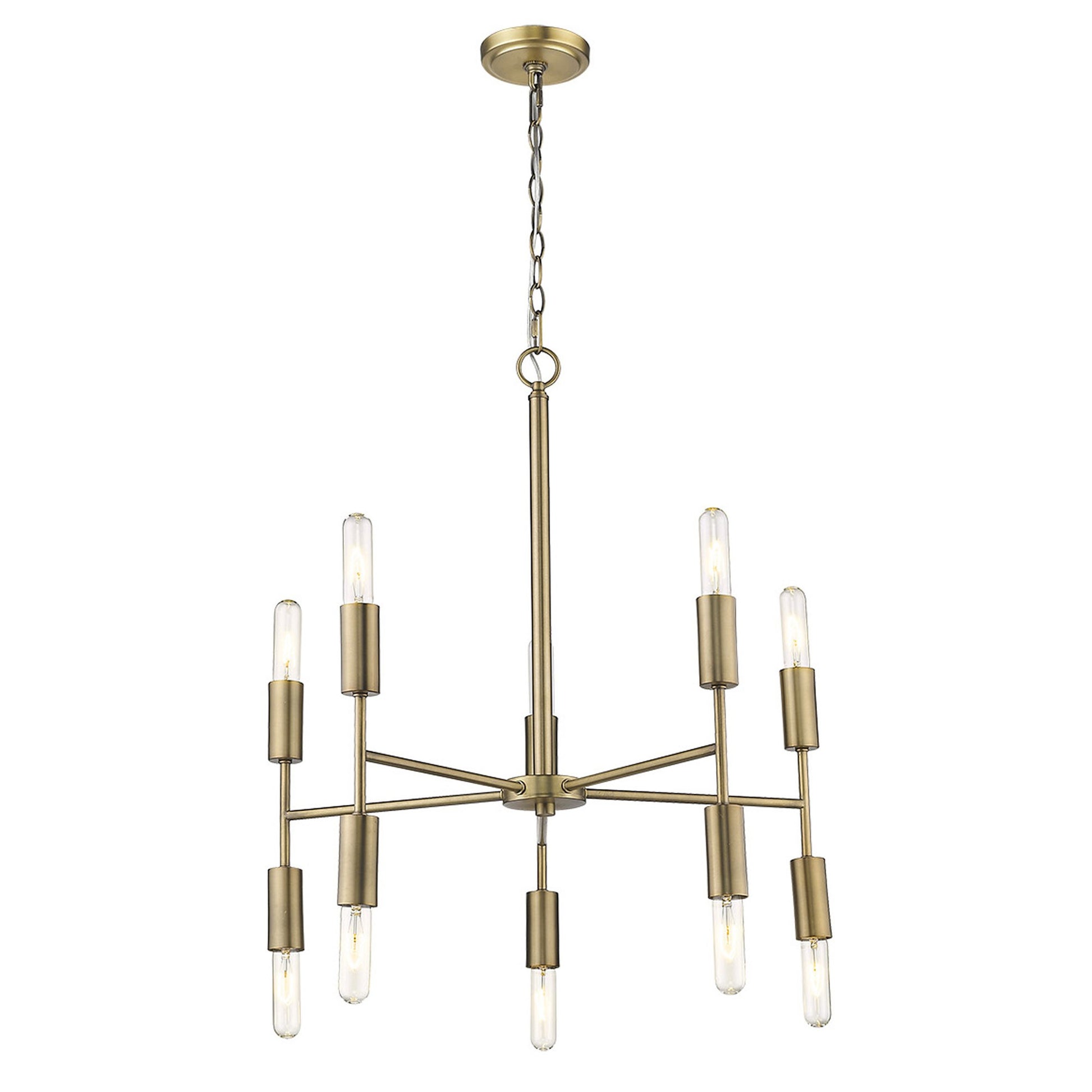 Brass Candle Style Ten Light Metal Dimmable Chandelier-Chandeliers-DECOROLALA