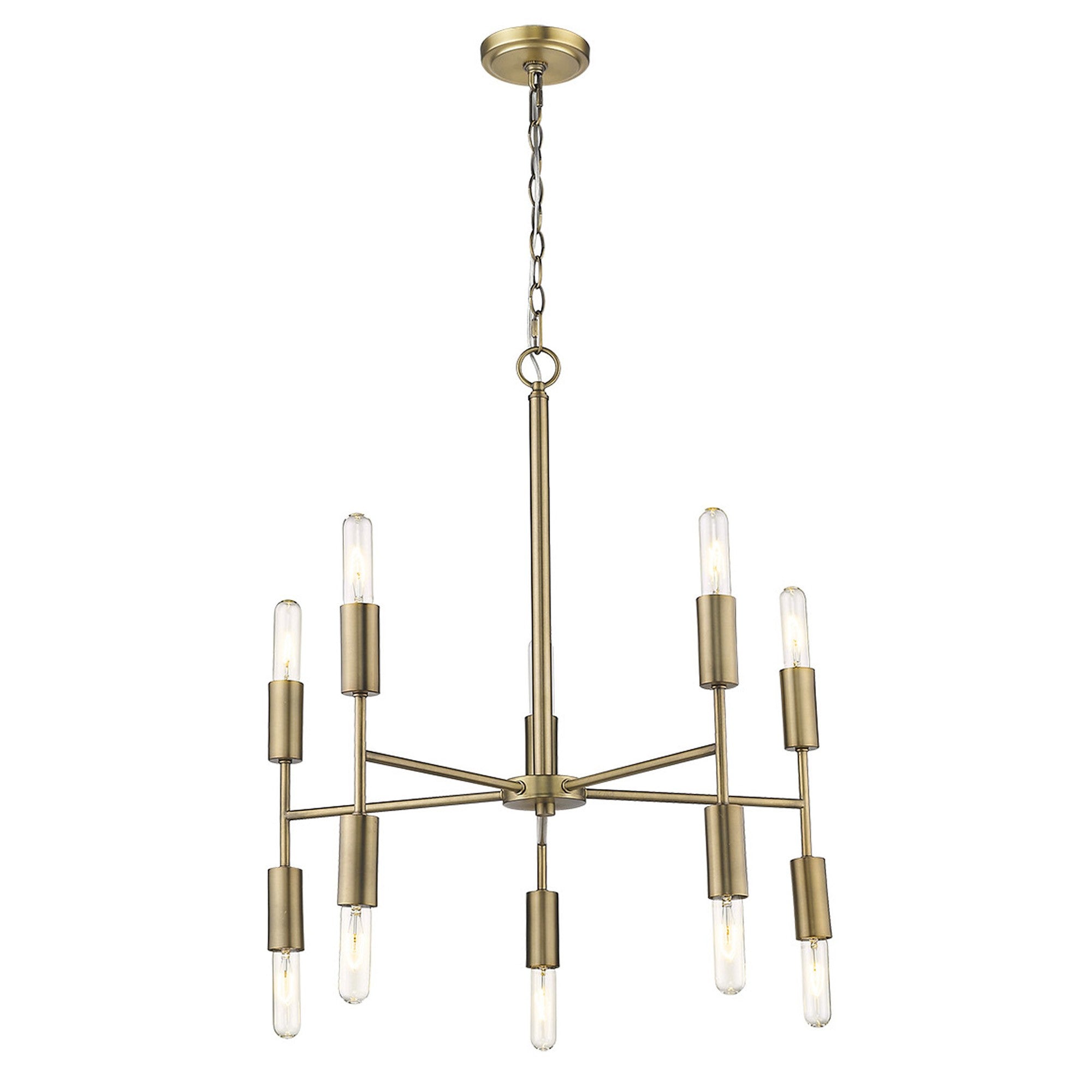 Brass Candle Style Ten Light Metal Dimmable Chandelier-Chandeliers-DECOROLALA