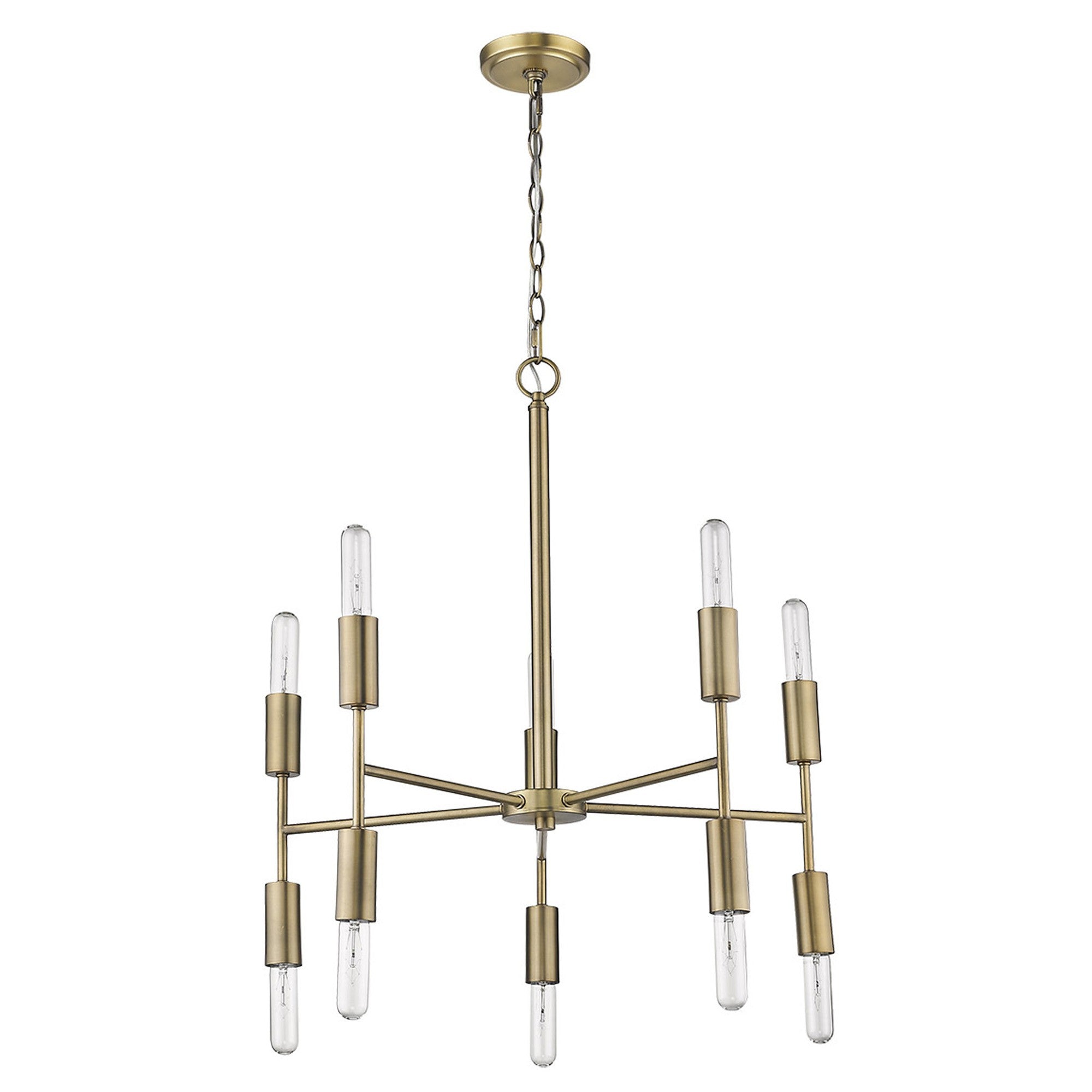 Brass Candle Style Ten Light Metal Dimmable Chandelier-Chandeliers-DECOROLALA