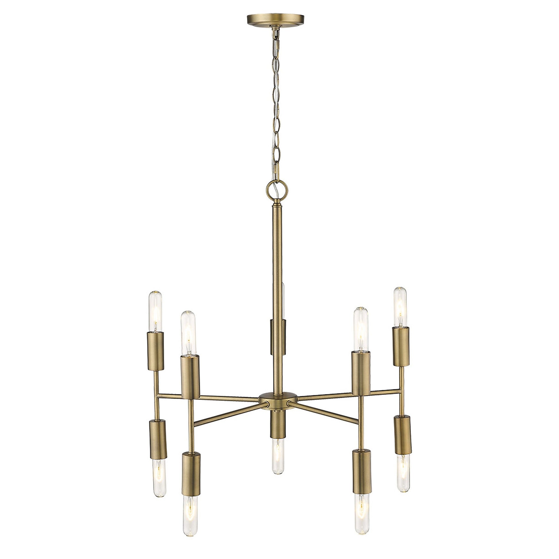 Brass Candle Style Ten Light Metal Dimmable Chandelier-Chandeliers-DECOROLALA
