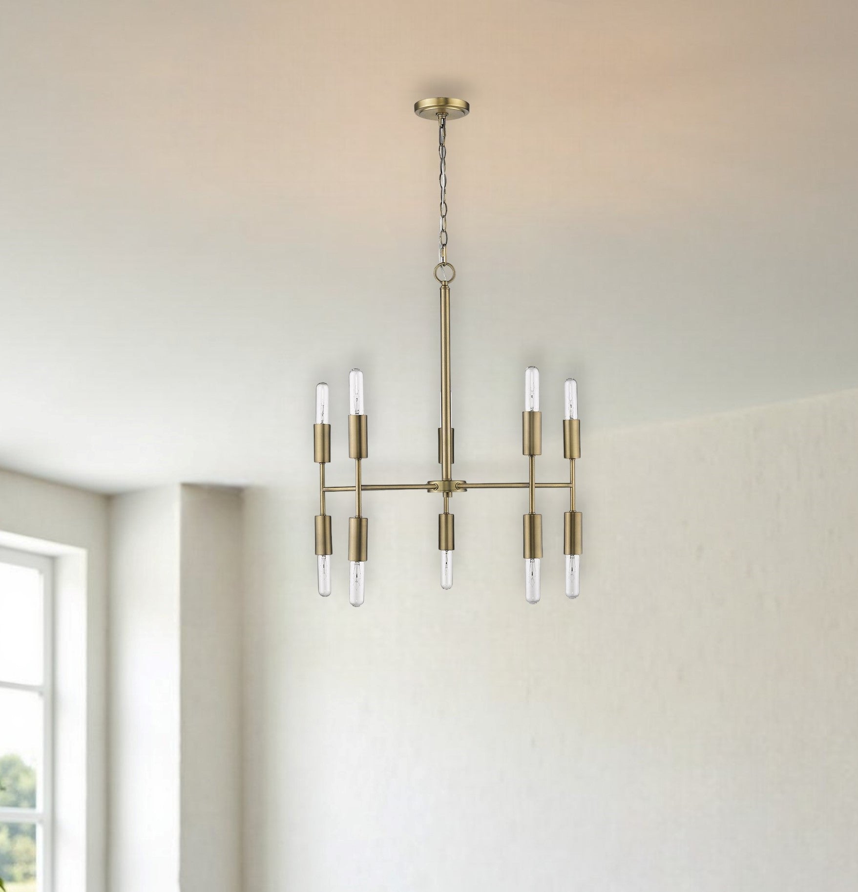 Brass Candle Style Ten Light Metal Dimmable Chandelier-Chandeliers-DECOROLALA