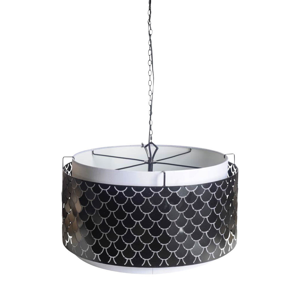 Brasseur I (26"x15") Charcoal Black Metal Fish Scale Three Bulb Chandelier-Chandeliers-DECOROLALA