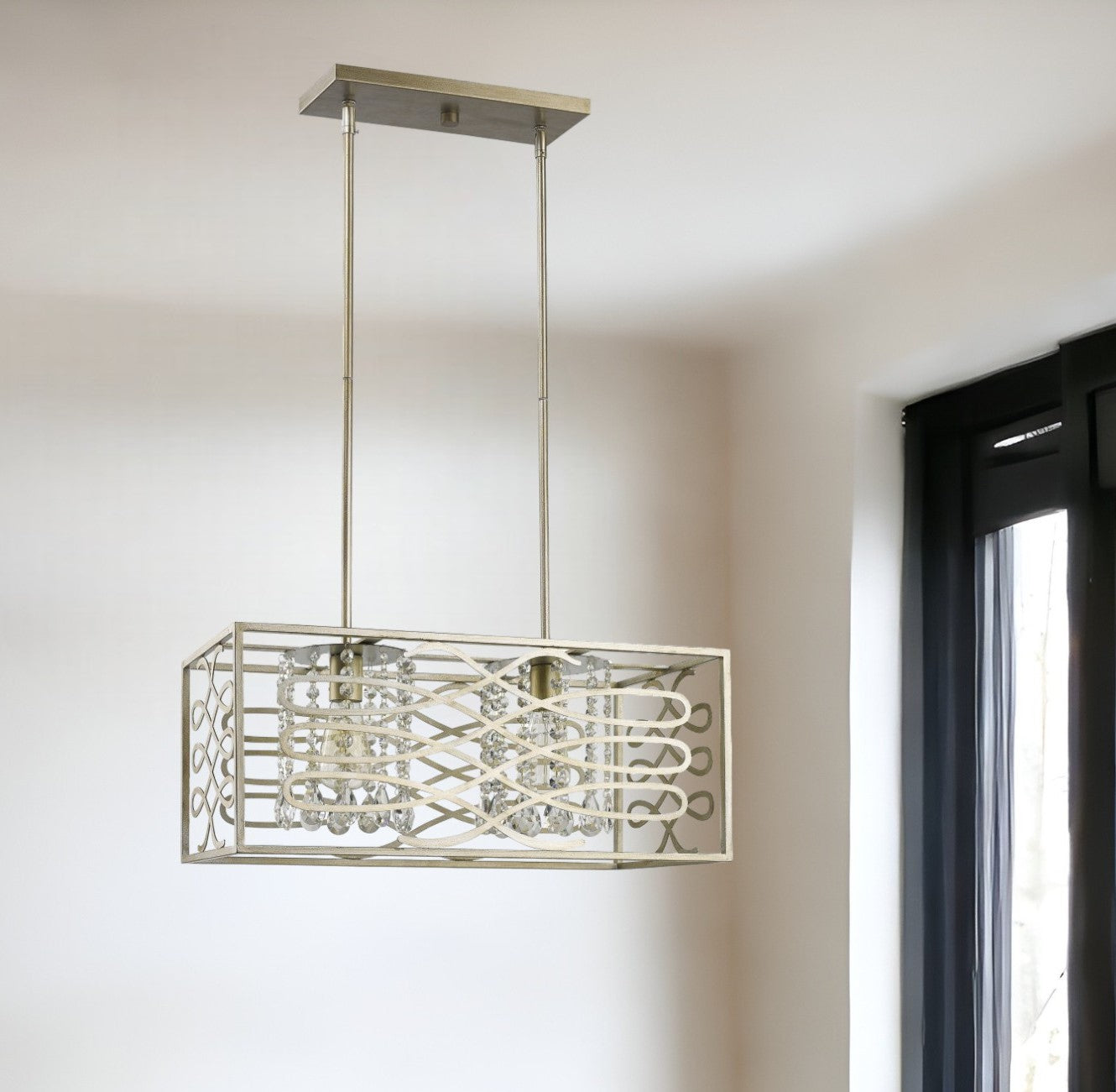 Brax 2-Light Washed Gold Island Pendant With Crystal Accents-Pendants-Hanging Lights-DECOROLALA