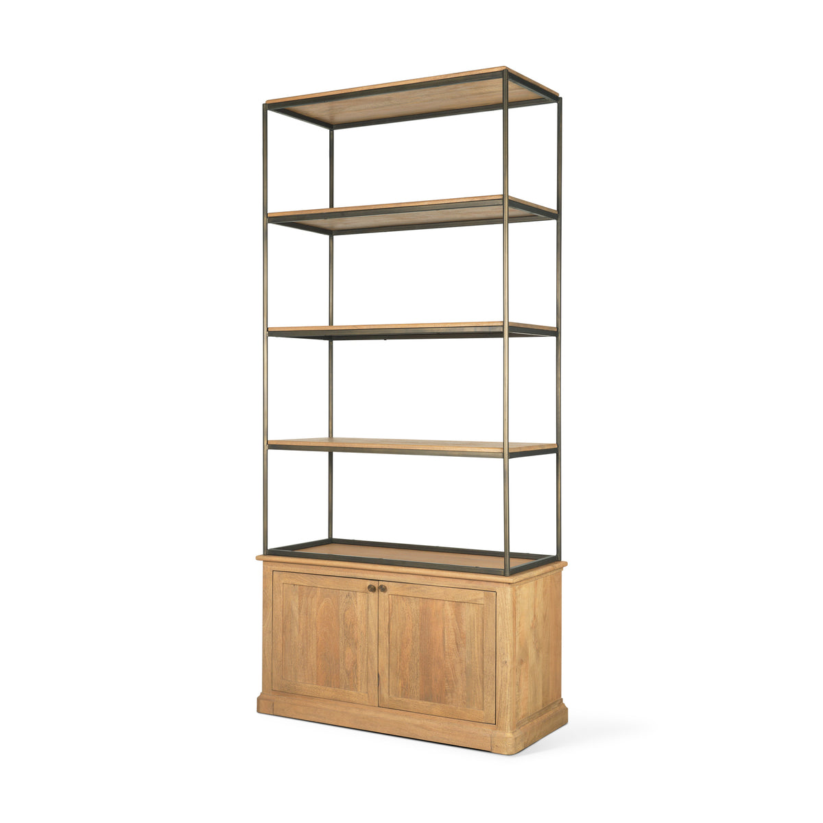 Braxton 2-Door Open Shelving Unit - Light Brown Wood-Shelving-DECOROLALA
