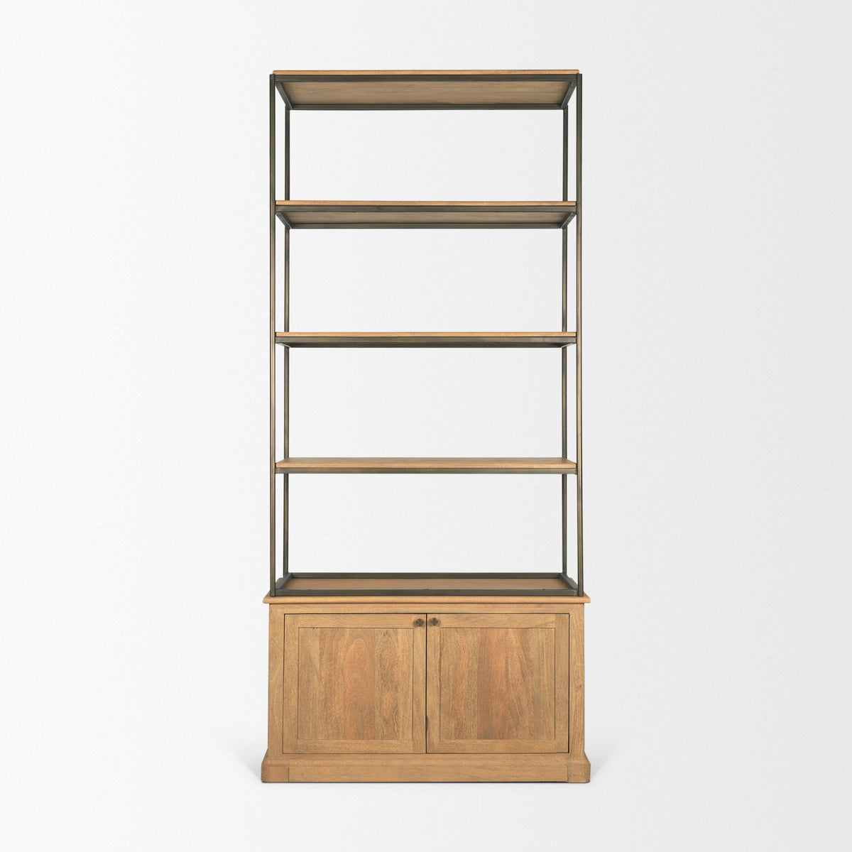 Braxton 2-Door Open Shelving Unit - Light Brown Wood-Shelving-DECOROLALA