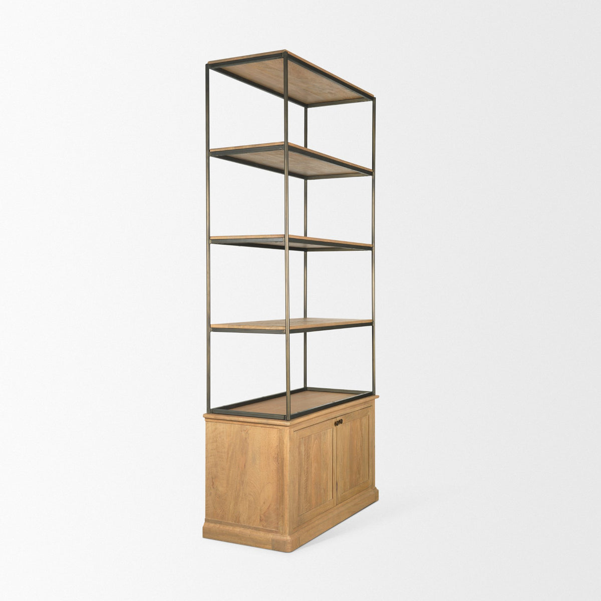 Braxton 2-Door Open Shelving Unit - Light Brown Wood-Shelving-DECOROLALA