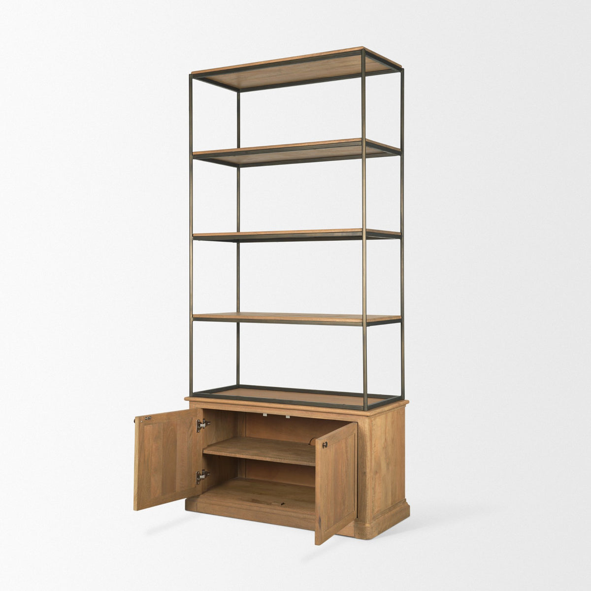 Braxton 2-Door Open Shelving Unit - Light Brown Wood-Shelving-DECOROLALA