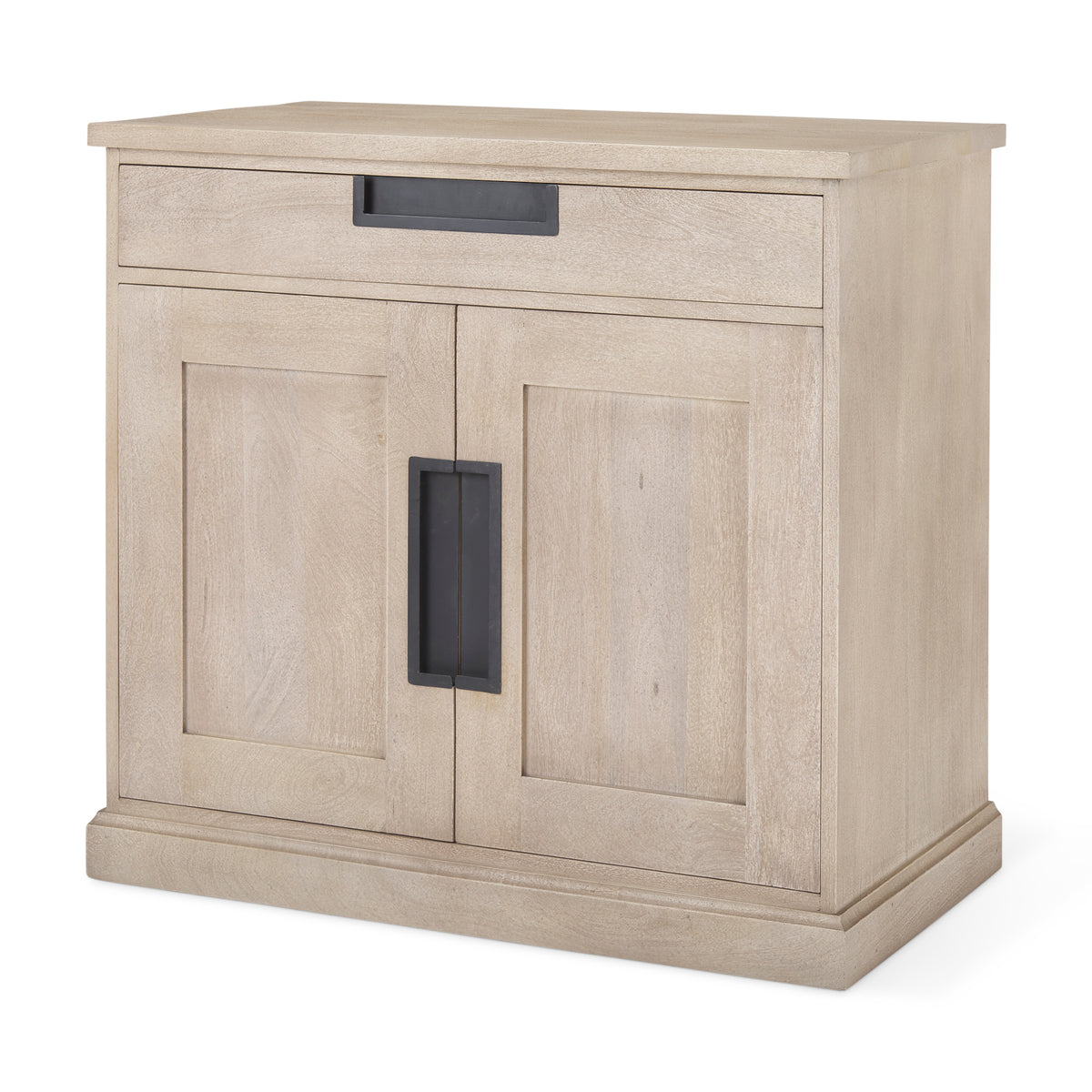 Braxton 33.5L x 18.5W x 31.5H Beige Wood W/Black Accents 2 Door Accent Cabinet-Accent Cabinets & Chests-DECOROLALA