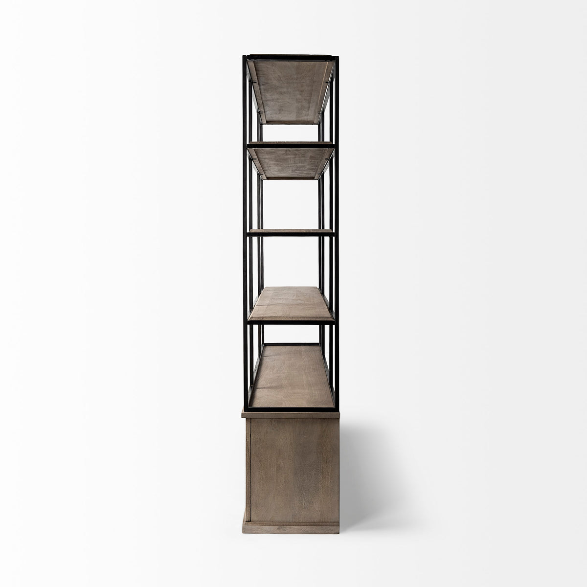 Braxton I Light Brown Wood and Iron Three Shelf Shelving Unit 81.5L x 18.5W x 90-Shelving-DECOROLALA